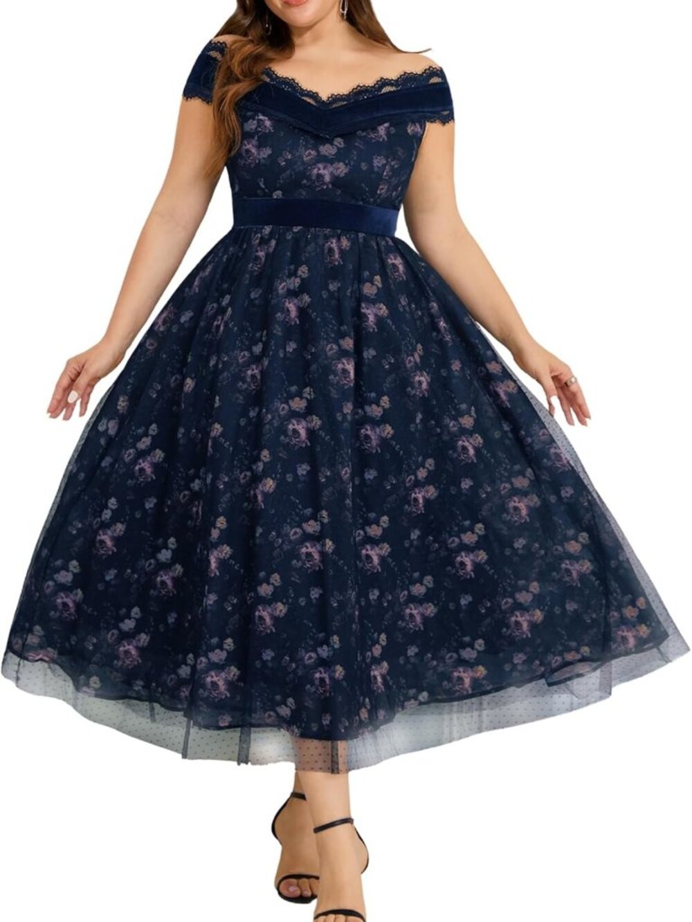 Plus Size Off Shoulder Floral Maxi Dress - Elegant Formal Wedding Guest Outfit